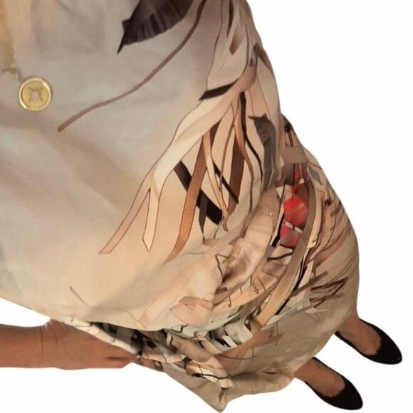 Escada Silk Blend Floral Draped Sheath Dress Beige Neutral Print Size 10 - Picture 7 of 8